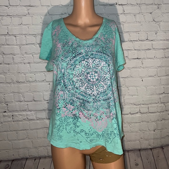 St. John's Bay Tops - St. Johns Bay Green & Pink Floral shirt size PM